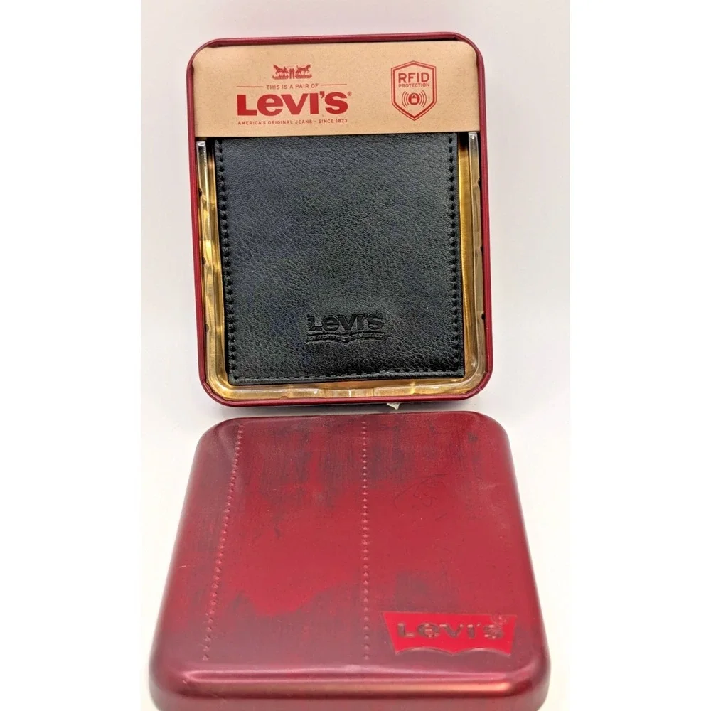 Levi's Men's Wallet RN129919 with RFID 31LP220043 Black Brand New Metal Tin